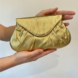 Lauren Merkin Gold leather clutch, 11.5”x 6”, magnetic close, EUC